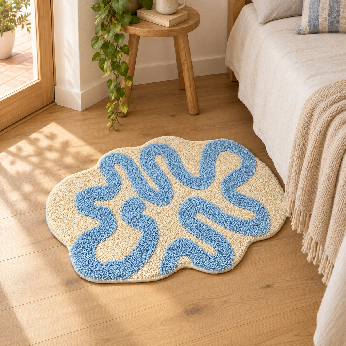 La alfombra en un dormitorio