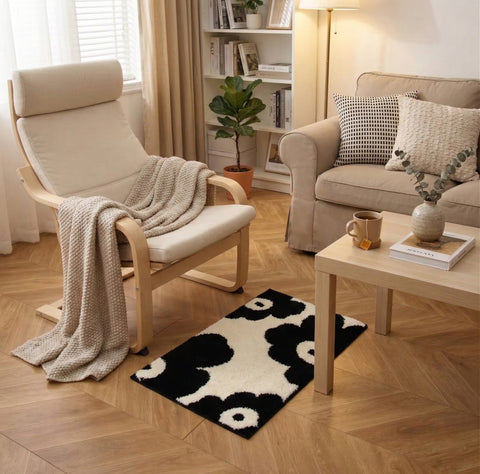 Alfombra Flores Noir elegante para dormitorio | TUTU HOME