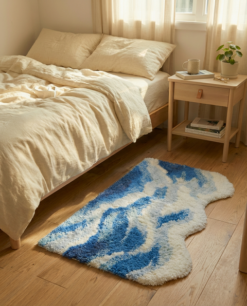 Alfombra Olas Azules lavable para baño o entrada | TUTU HOME